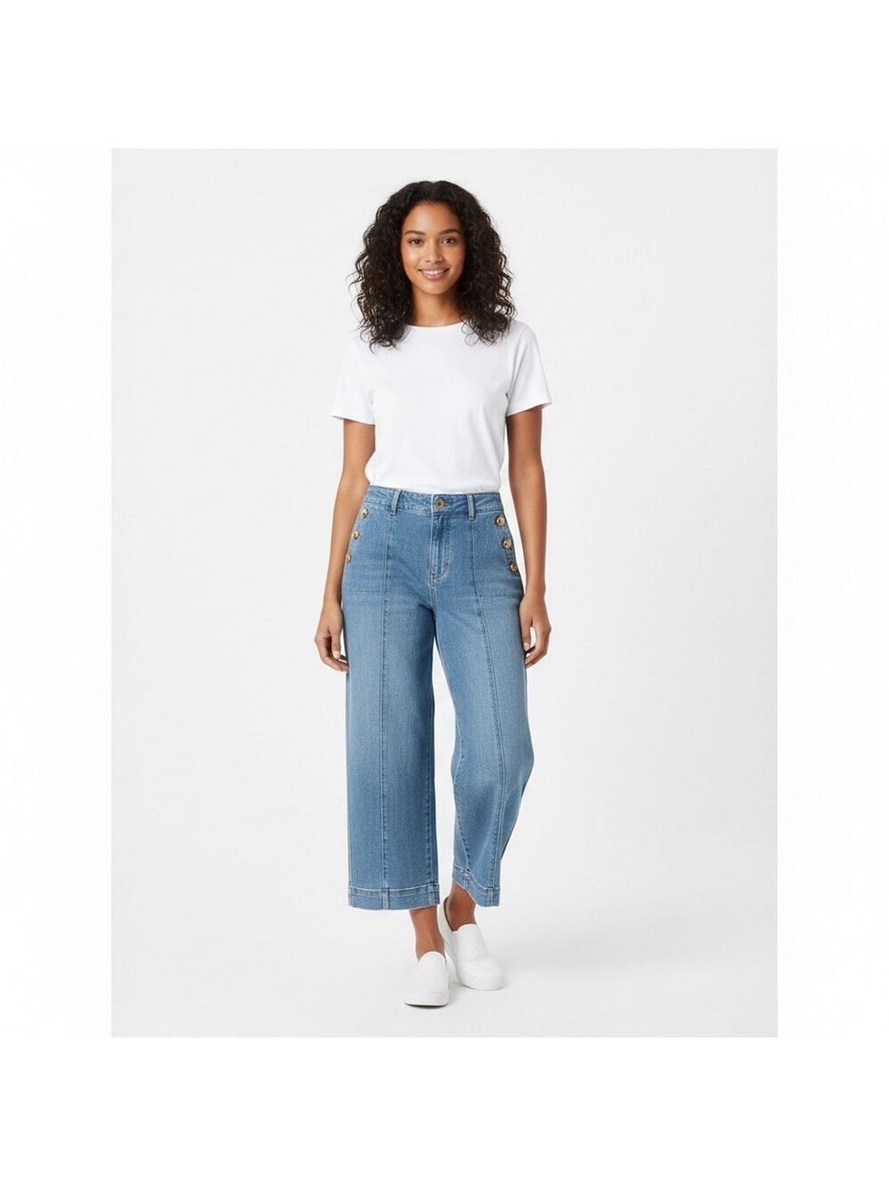 TALBOTS Medium Wash Wide Leg Cropped Denim Sailor Jeans Button Detail US Sz 12